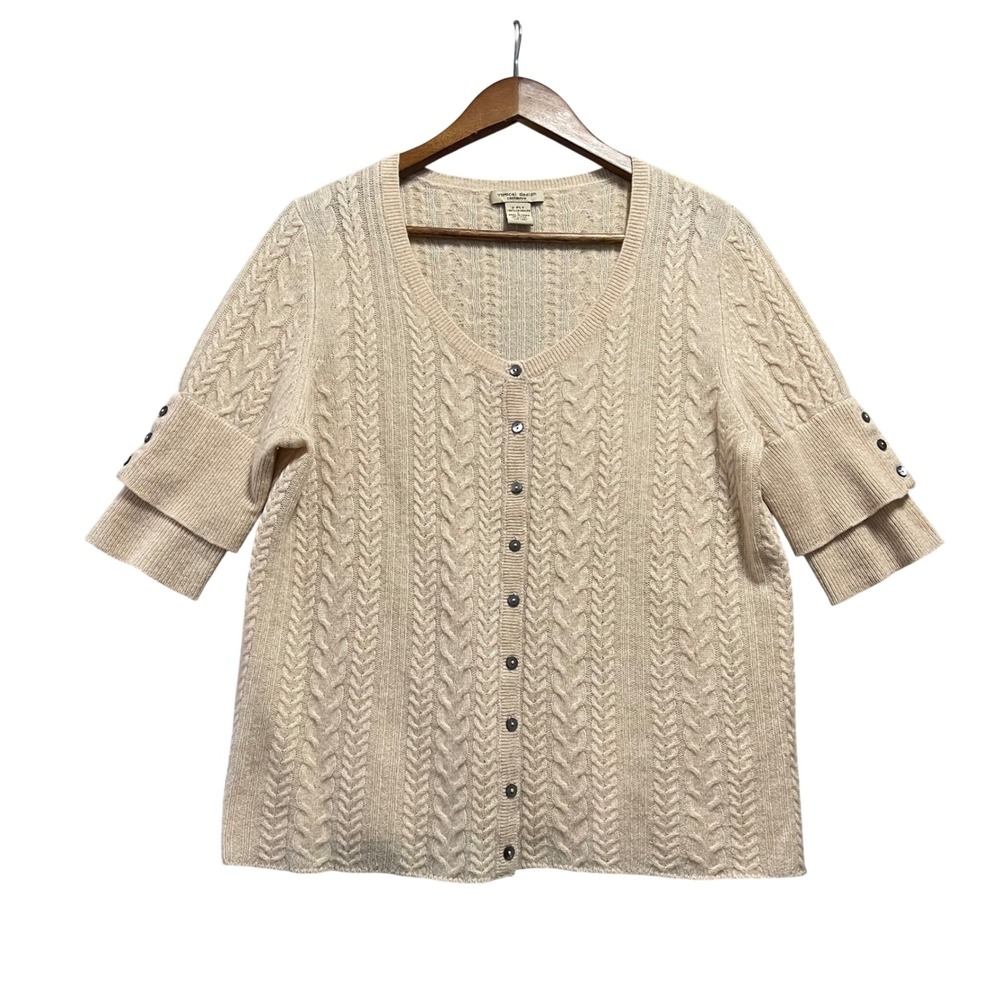 Vertical Design Cardigan Women Large Beige Cashmere Cable Knit Old Money Preppy